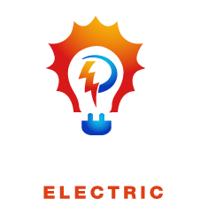 the pettett electric logo is a blue light bulb with red arcs surrounding a filament in the shape of a P.